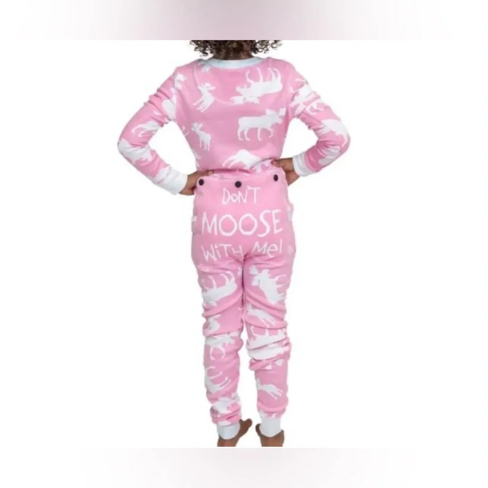 Lazy One PINK MOOSE FLAPJACK PAJAMAS SZ 10